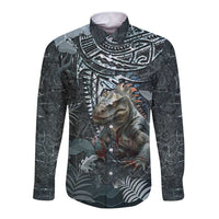 Hawaii Mo'o Lizard God Long Sleeve Button Shirt Polynesian Style LT05 Unisex Green - Polynesian Pride