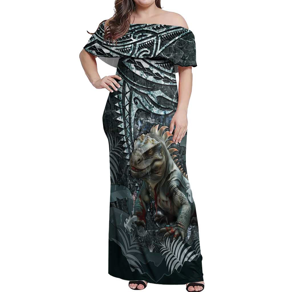 Hawaii Mo'o Lizard God Off Shoulder Maxi Dress Polynesian Style