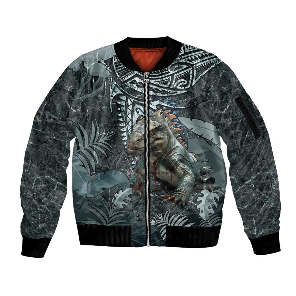 Hawaii Mo'o Lizard God Sleeve Zip Bomber Jacket Polynesian Style LT05 Unisex Green - Polynesian Pride