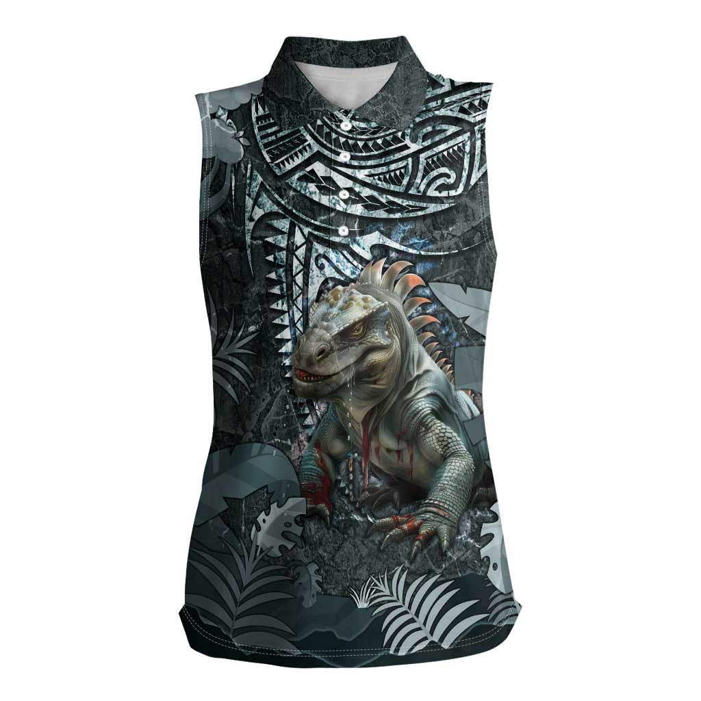 Hawaii Mo'o Lizard God Women Sleeveless Polo Shirt Polynesian Style LT05 Female Green - Polynesian Pride