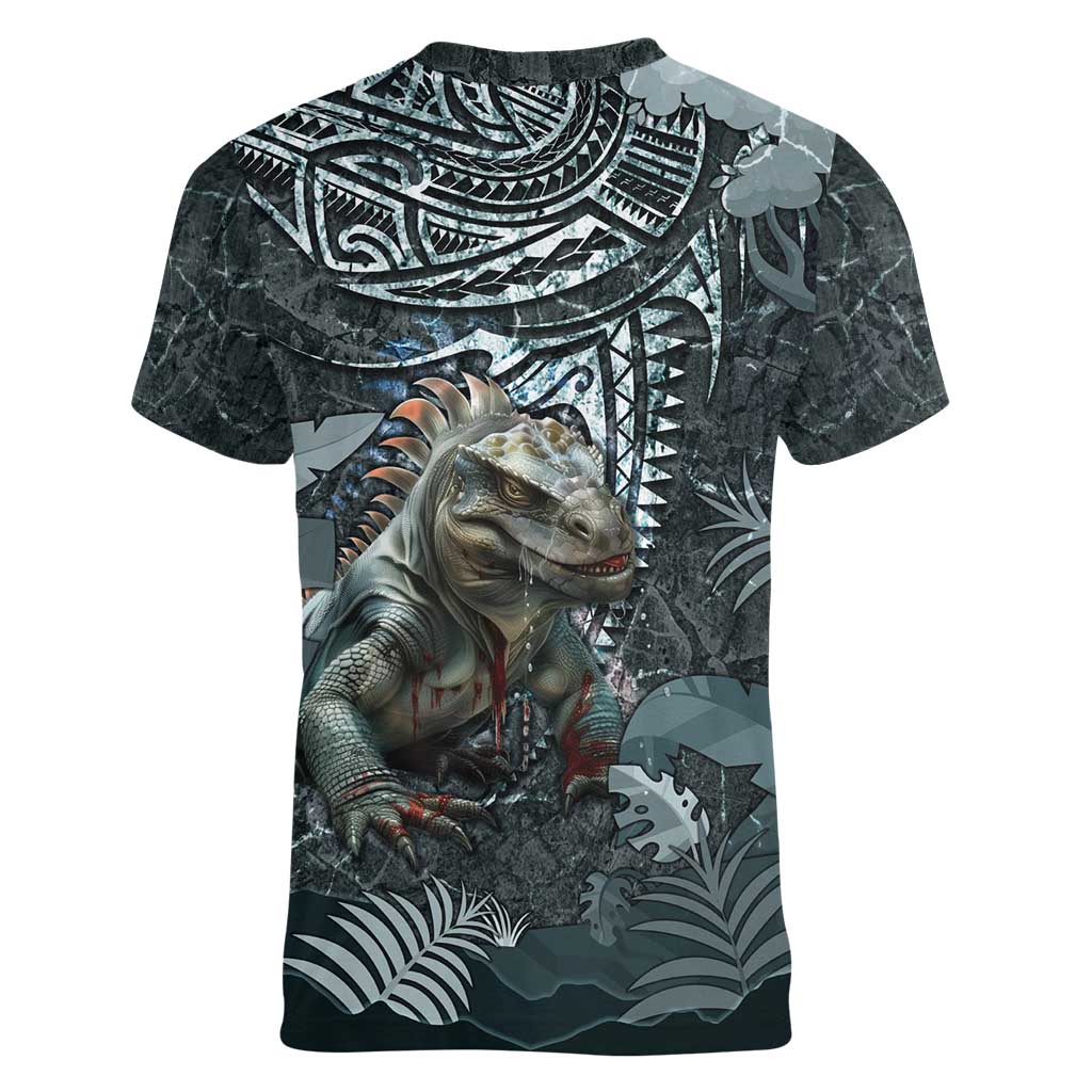 Hawaii Mo'o Lizard God Women V-Neck T-Shirt Polynesian Style LT05 - Polynesian Pride