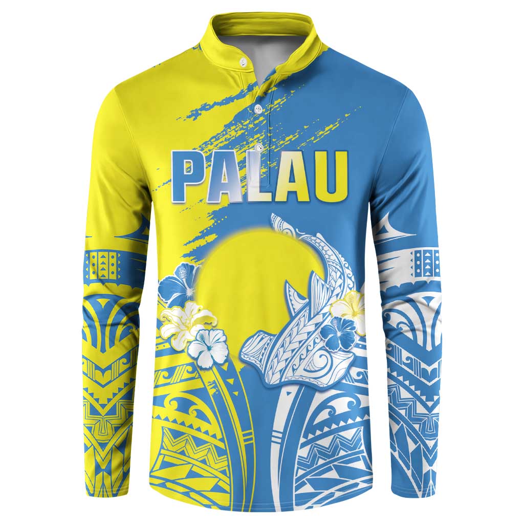 Palau Independence Day Button Sweatshirt Happy 30th Anniversary LT05 Blue - Polynesian Pride