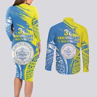 Palau Independence Day Couples Matching Long Sleeve Bodycon Dress and Long Sleeve Button Shirt Happy 30th Anniversary LT05 - Polynesian Pride