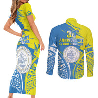 Palau Independence Day Couples Matching Short Sleeve Bodycon Dress and Long Sleeve Button Shirt Happy 30th Anniversary LT05 - Polynesian Pride