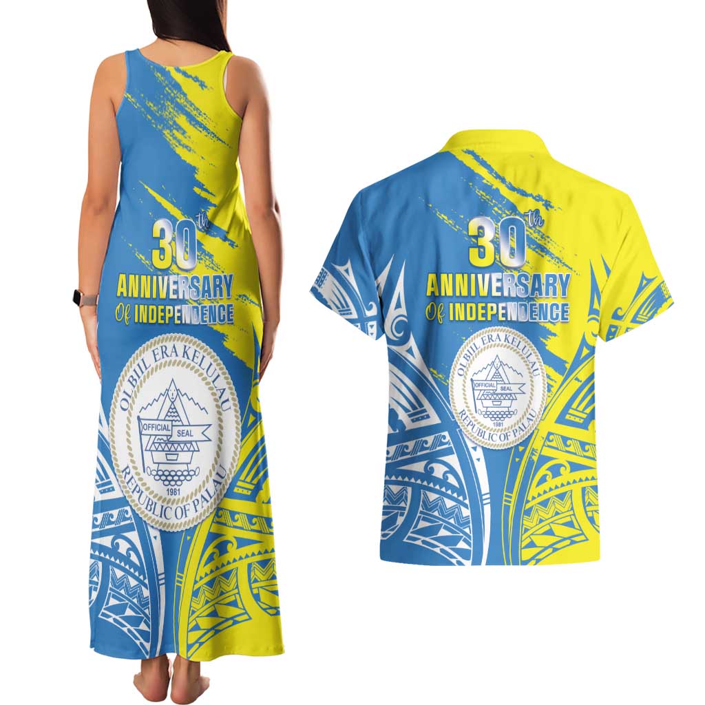 Palau Independence Day Couples Matching Tank Maxi Dress and Hawaiian Shirt Happy 30th Anniversary LT05 - Polynesian Pride