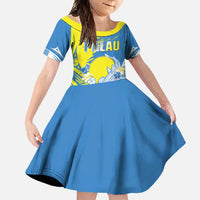 Palau Independence Day Family Matching Off Shoulder Maxi Dress and Hawaiian Shirt Happy 30th Anniversary LT05 Daughter's Dress Blue - Polynesian Pride