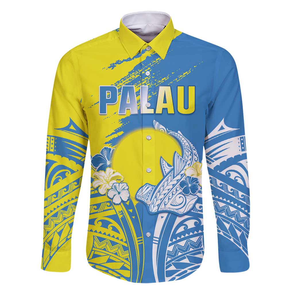 Palau Independence Day Family Matching Off Shoulder Maxi Dress and Hawaiian Shirt Happy 30th Anniversary LT05 Dad's Shirt - Long Sleeve Blue - Polynesian Pride