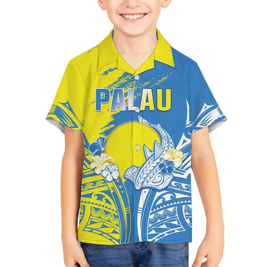 Palau Independence Day Family Matching Off Shoulder Maxi Dress and Hawaiian Shirt Happy 30th Anniversary LT05 Son's Shirt Blue - Polynesian Pride