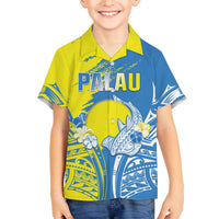 Palau Independence Day Family Matching Off Shoulder Short Dress and Hawaiian Shirt Happy 30th Anniversary LT05 Son's Shirt Blue - Polynesian Pride