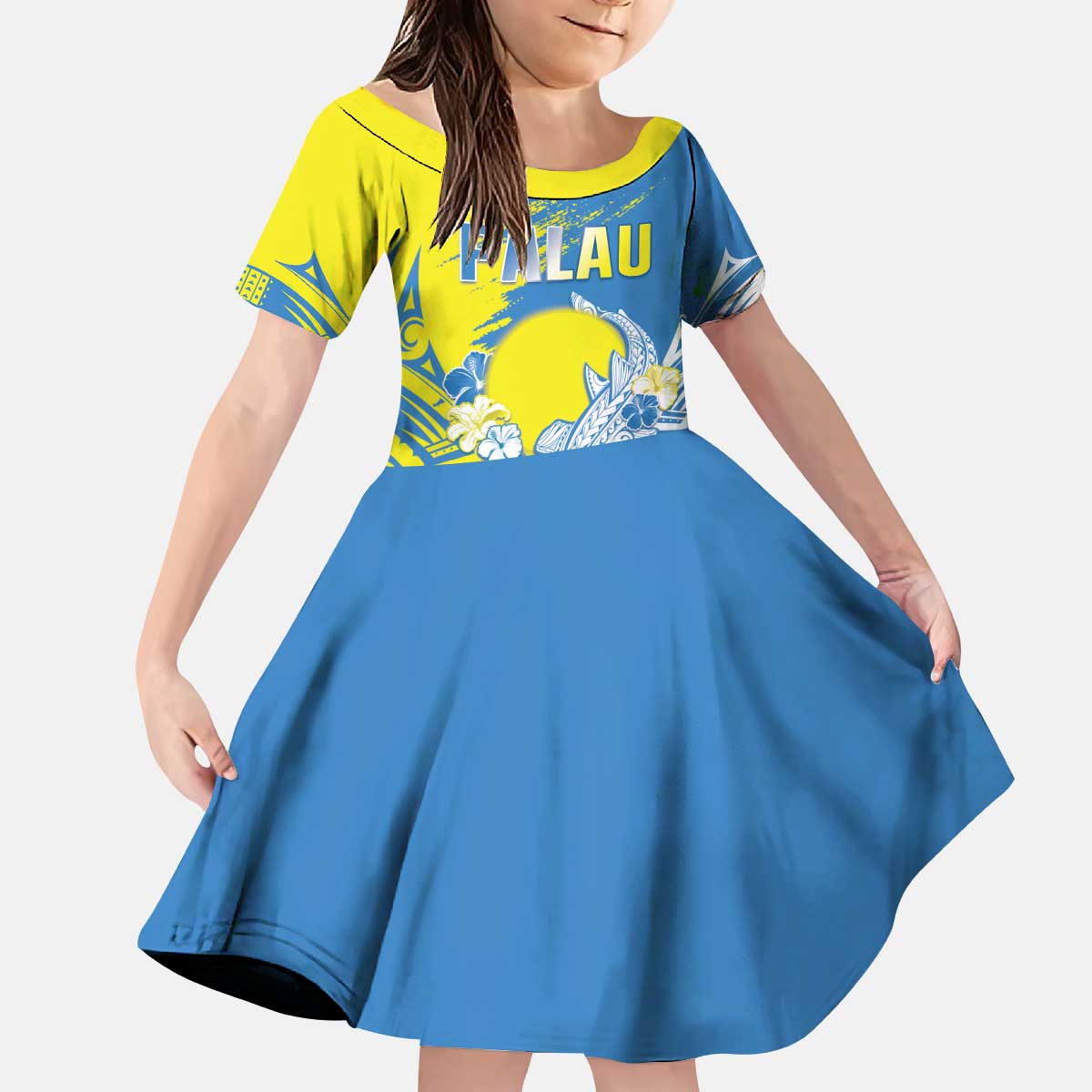 Palau Independence Day Family Matching Puletasi and Hawaiian Shirt Happy 30th Anniversary LT05 Daughter's Dress Blue - Polynesian Pride