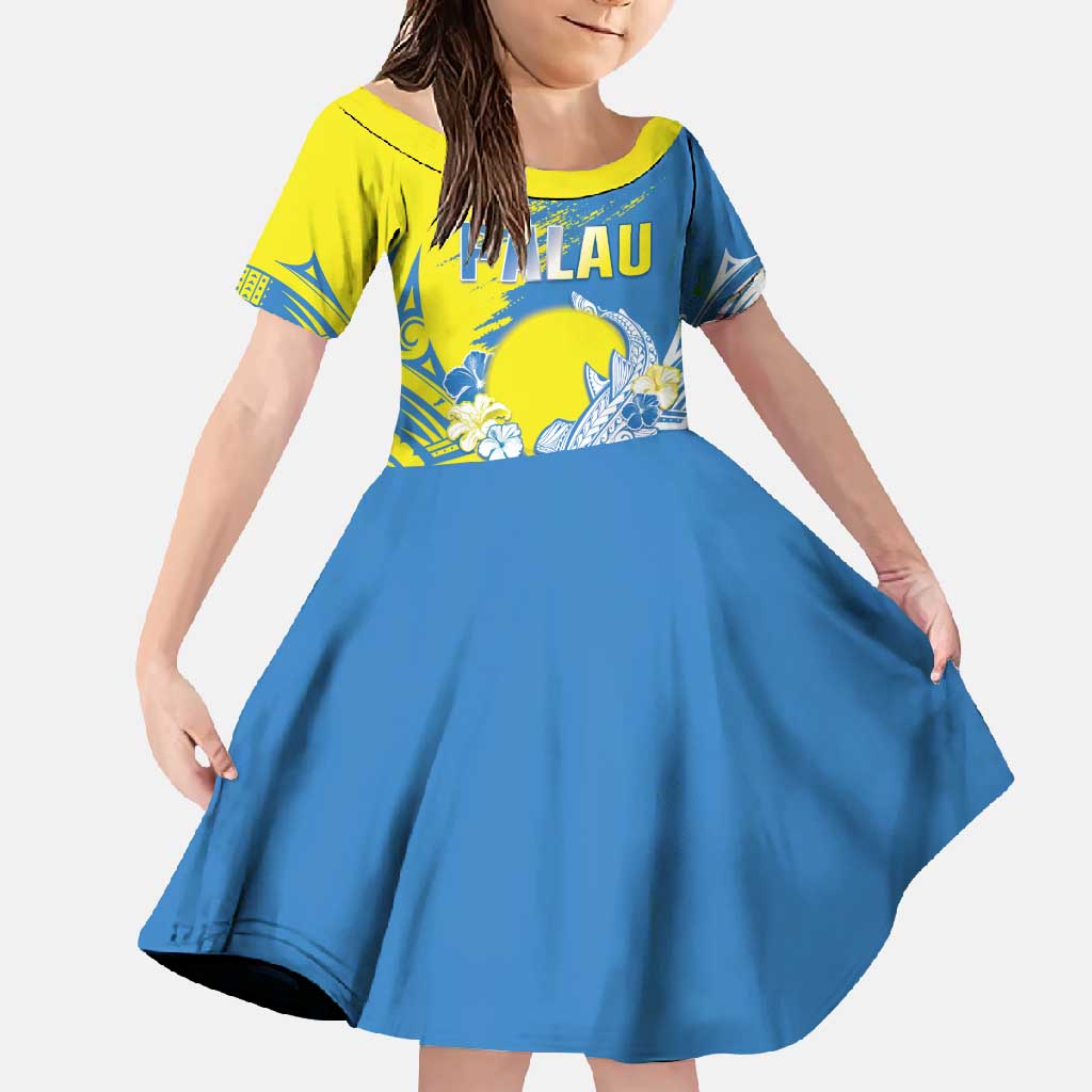 Palau Independence Day Family Matching Summer Maxi Dress and Hawaiian Shirt Happy 30th Anniversary LT05 Daughter's Dress Blue - Polynesian Pride