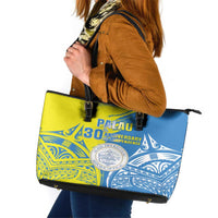 Palau Independence Day Leather Tote Bag Happy 30th Anniversary LT05 Blue - Polynesian Pride