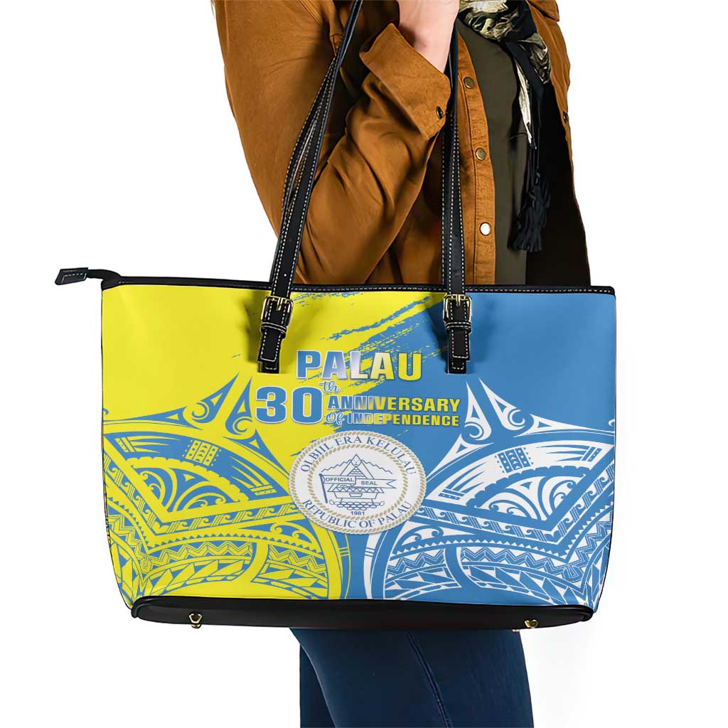 Palau Independence Day Leather Tote Bag Happy 30th Anniversary LT05 - Polynesian Pride