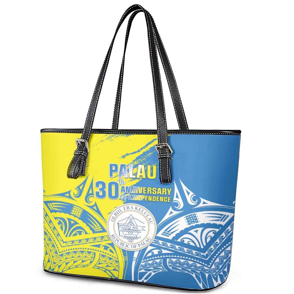 Palau Independence Day Leather Tote Bag Happy 30th Anniversary LT05 - Polynesian Pride