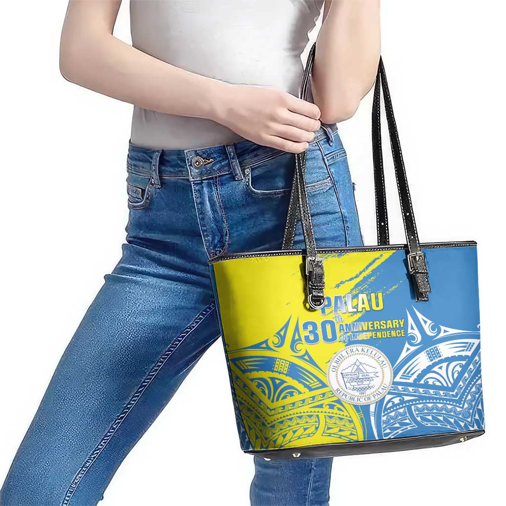 Palau Independence Day Leather Tote Bag Happy 30th Anniversary LT05 - Polynesian Pride