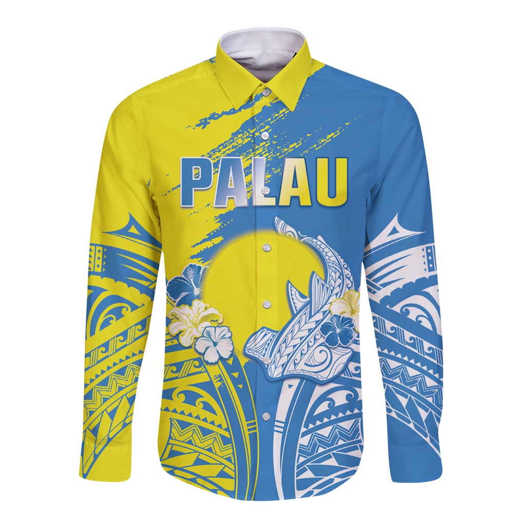 Palau Independence Day Long Sleeve Button Shirt Happy 30th Anniversary LT05 Unisex Blue - Polynesian Pride