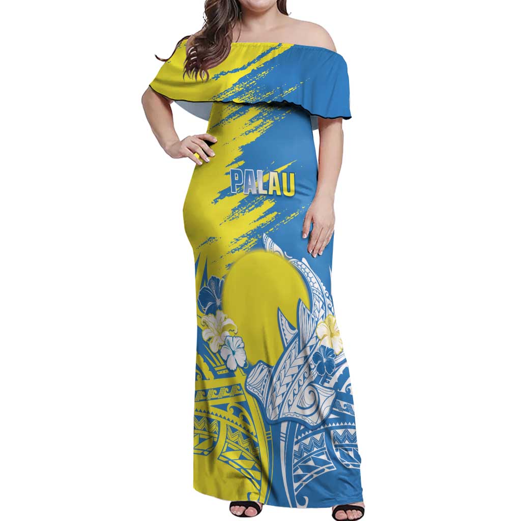 Palau Independence Day Off Shoulder Maxi Dress Happy 30th Anniversary LT05 Women Blue - Polynesian Pride