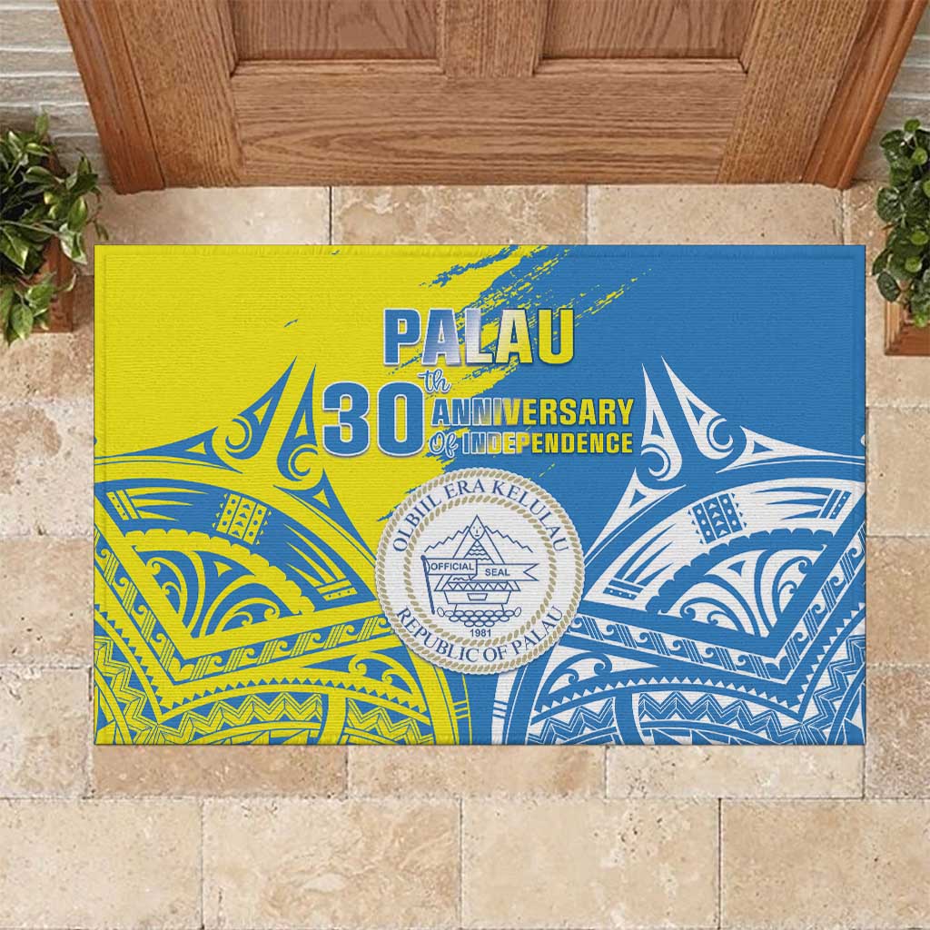 Palau Independence Day Rubber Doormat Happy 30th Anniversary LT05 Blue - Polynesian Pride