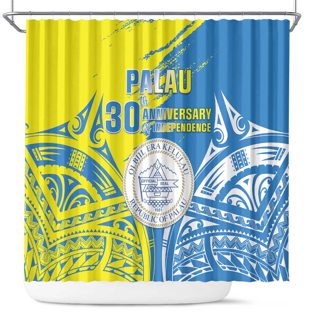 Palau Independence Day Shower Curtain Happy 30th Anniversary LT05 Blue - Polynesian Pride