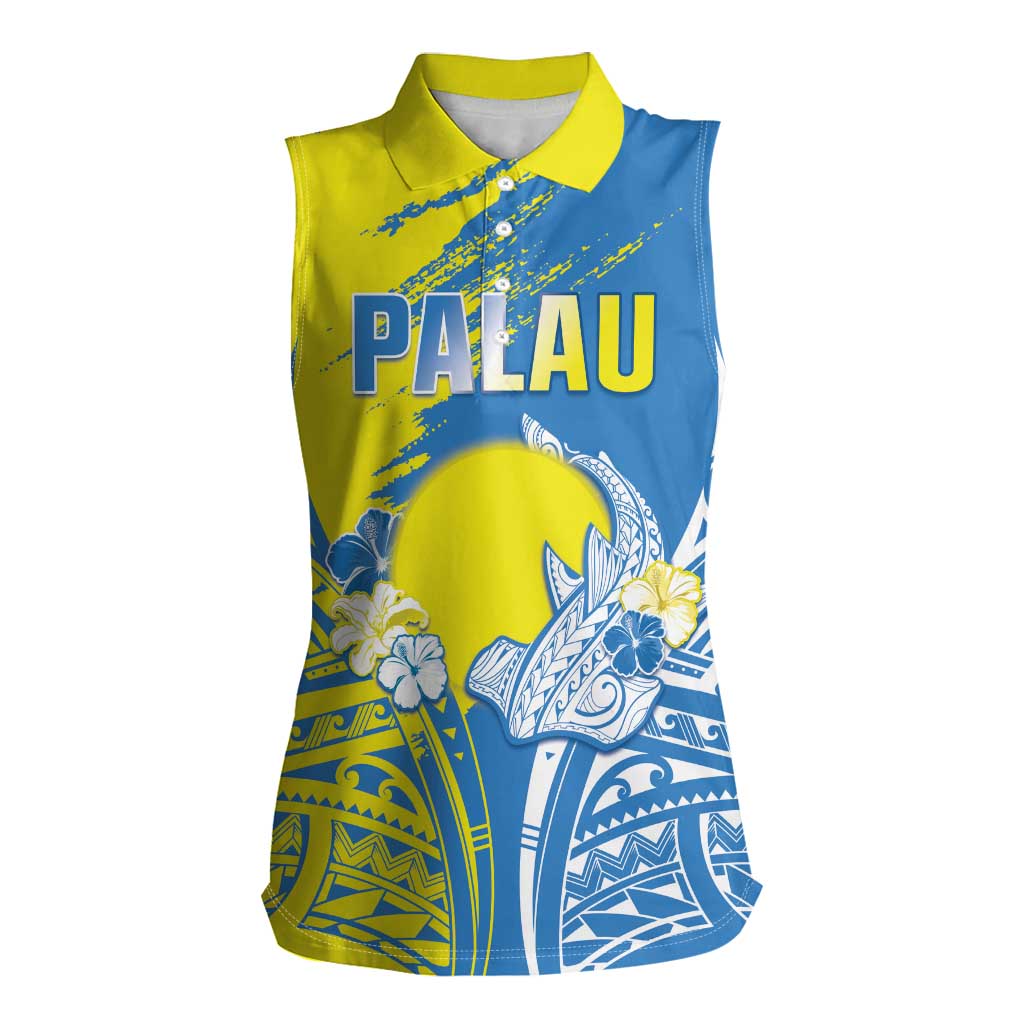 Palau Independence Day Women Sleeveless Polo Shirt Happy 30th Anniversary LT05 Female Blue - Polynesian Pride