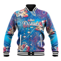 Happy Diwali Festival Baseball Jacket Diya Lamp Rangoli With Polynesian Pattern
