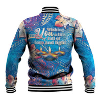 Happy Diwali Festival Baseball Jacket Diya Lamp Rangoli With Polynesian Pattern