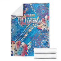 Happy Diwali Festival Blanket Diya Lamp Rangoli With Polynesian Pattern