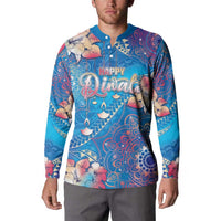 Happy Diwali Festival Button Sweatshirt Diya Lamp Rangoli With Polynesian Pattern