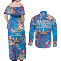 Happy Diwali Festival Couples Matching Off Shoulder Maxi Dress and Long Sleeve Button Shirt Diya Lamp Rangoli With Polynesian Pattern