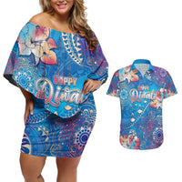 Happy Diwali Festival Couples Matching Off Shoulder Short Dress and Hawaiian Shirt Diya Lamp Rangoli With Polynesian Pattern