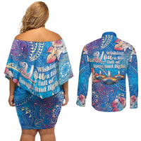 Happy Diwali Festival Couples Matching Off Shoulder Short Dress and Long Sleeve Button Shirt Diya Lamp Rangoli With Polynesian Pattern