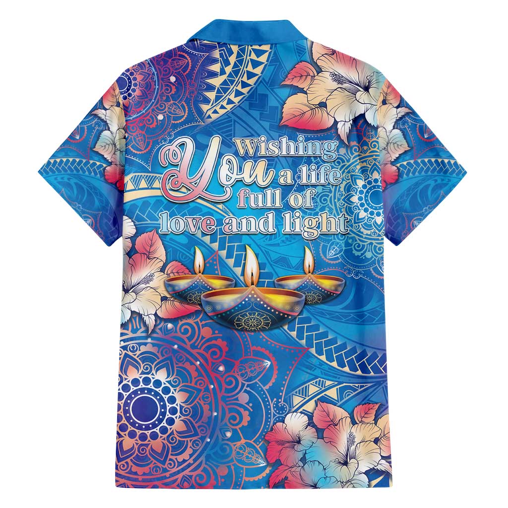 Happy Diwali Festival Family Matching Long Sleeve Bodycon Dress and Hawaiian Shirt Diya Lamp Rangoli With Polynesian Pattern