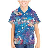 Happy Diwali Festival Family Matching Mermaid Dress and Hawaiian Shirt Diya Lamp Rangoli With Polynesian Pattern LT05 Son's Shirt Blue - Polynesian Pride