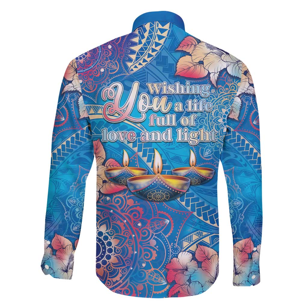 Happy Diwali Festival Family Matching Short Sleeve Bodycon Dress and Hawaiian Shirt Diya Lamp Rangoli With Polynesian Pattern LT05 - Polynesian Pride