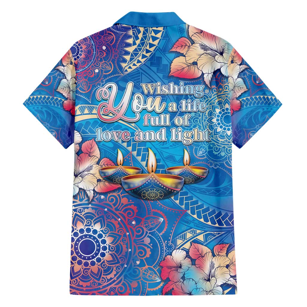 Happy Diwali Festival Hawaiian Shirt Diya Lamp Rangoli With Polynesian Pattern