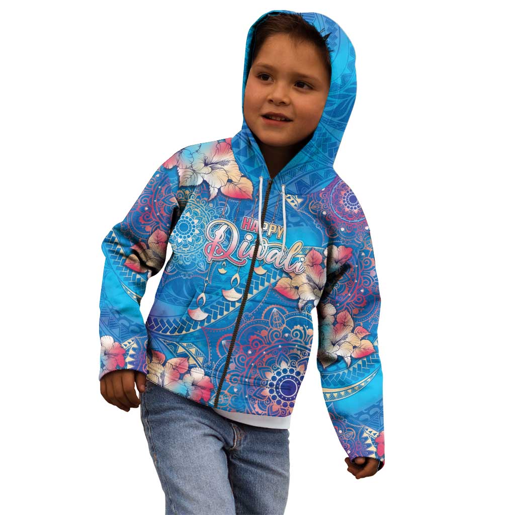 Happy Diwali Festival Kid Hoodie Diya Lamp Rangoli With Polynesian Pattern