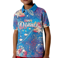 Happy Diwali Festival Kid Polo Shirt Diya Lamp Rangoli With Polynesian Pattern LT05 Kid Blue - Polynesian Pride