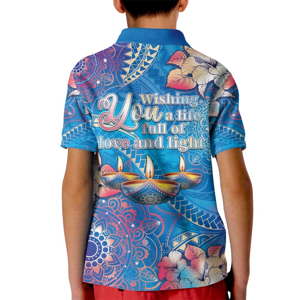 Happy Diwali Festival Kid Polo Shirt Diya Lamp Rangoli With Polynesian Pattern LT05 - Polynesian Pride