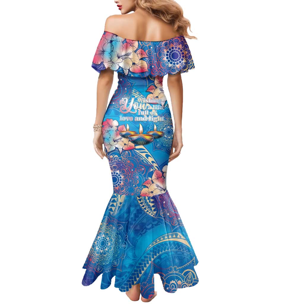 Happy Diwali Festival Mermaid Dress Diya Lamp Rangoli With Polynesian Pattern