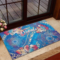 Happy Diwali Festival Rubber Doormat Diya Lamp Rangoli With Polynesian Pattern