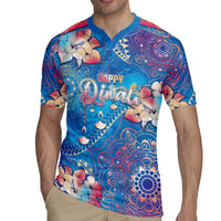 Happy Diwali Festival Rugby Jersey Diya Lamp Rangoli With Polynesian Pattern