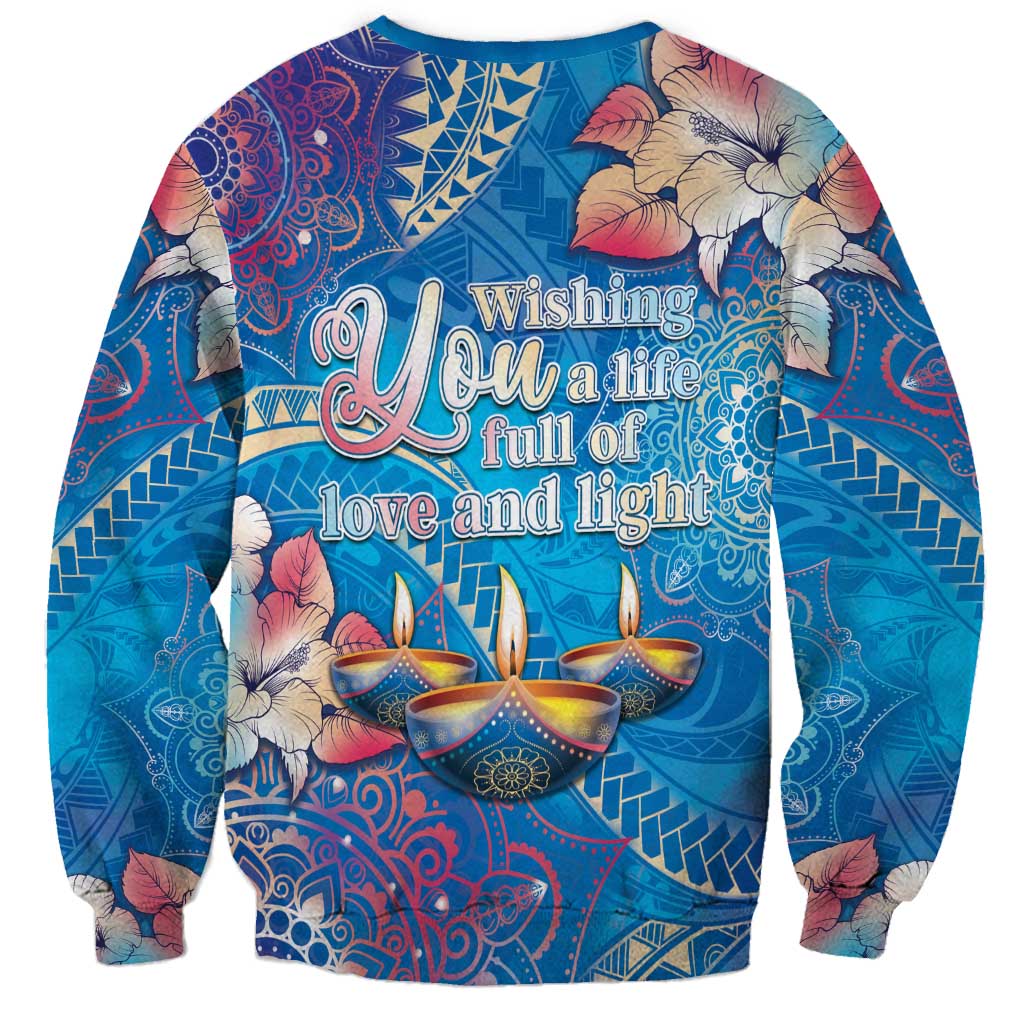 Happy Diwali Festival Sweatshirt Diya Lamp Rangoli With Polynesian Pattern