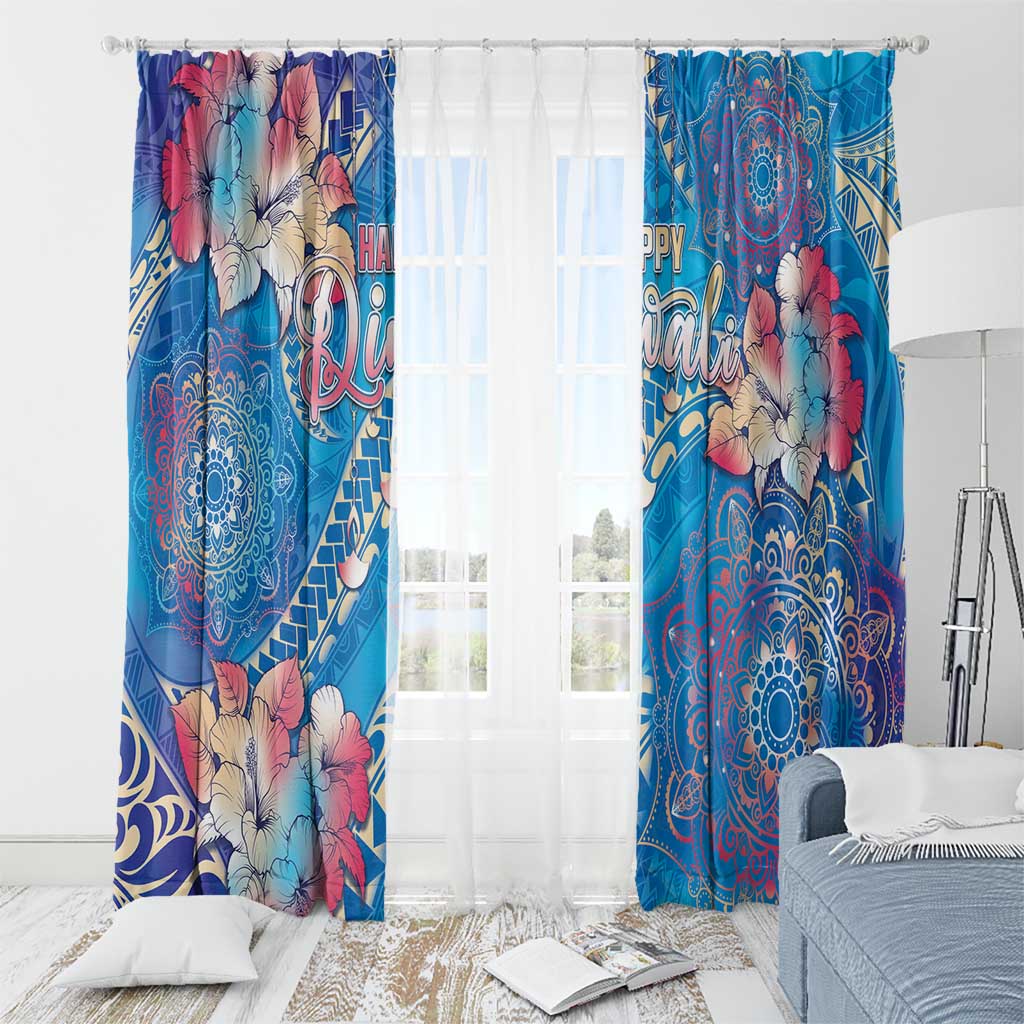 Happy Diwali Festival Window Curtain Diya Lamp Rangoli With Polynesian Pattern