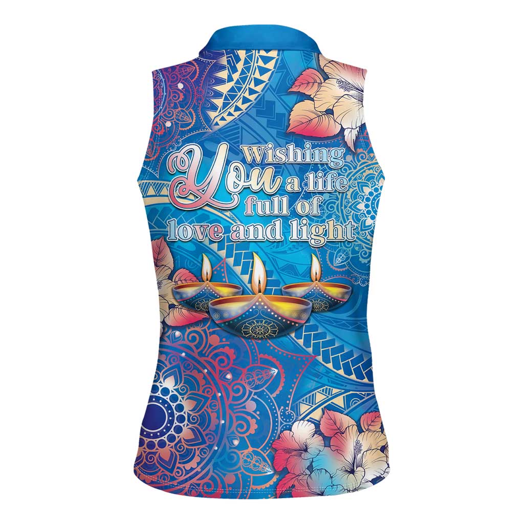 Happy Diwali Festival Women Sleeveless Polo Shirt Diya Lamp Rangoli With Polynesian Pattern LT05 - Polynesian Pride