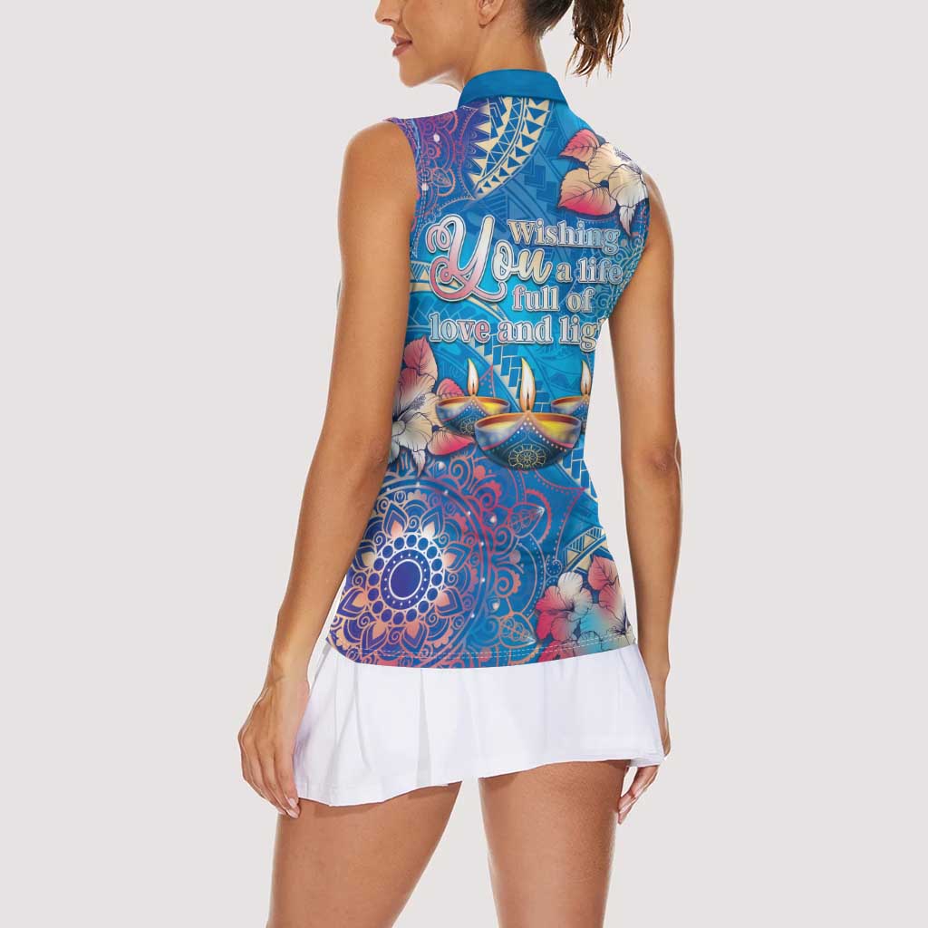 Happy Diwali Festival Women Sleeveless Polo Shirt Diya Lamp Rangoli With Polynesian Pattern LT05 - Polynesian Pride