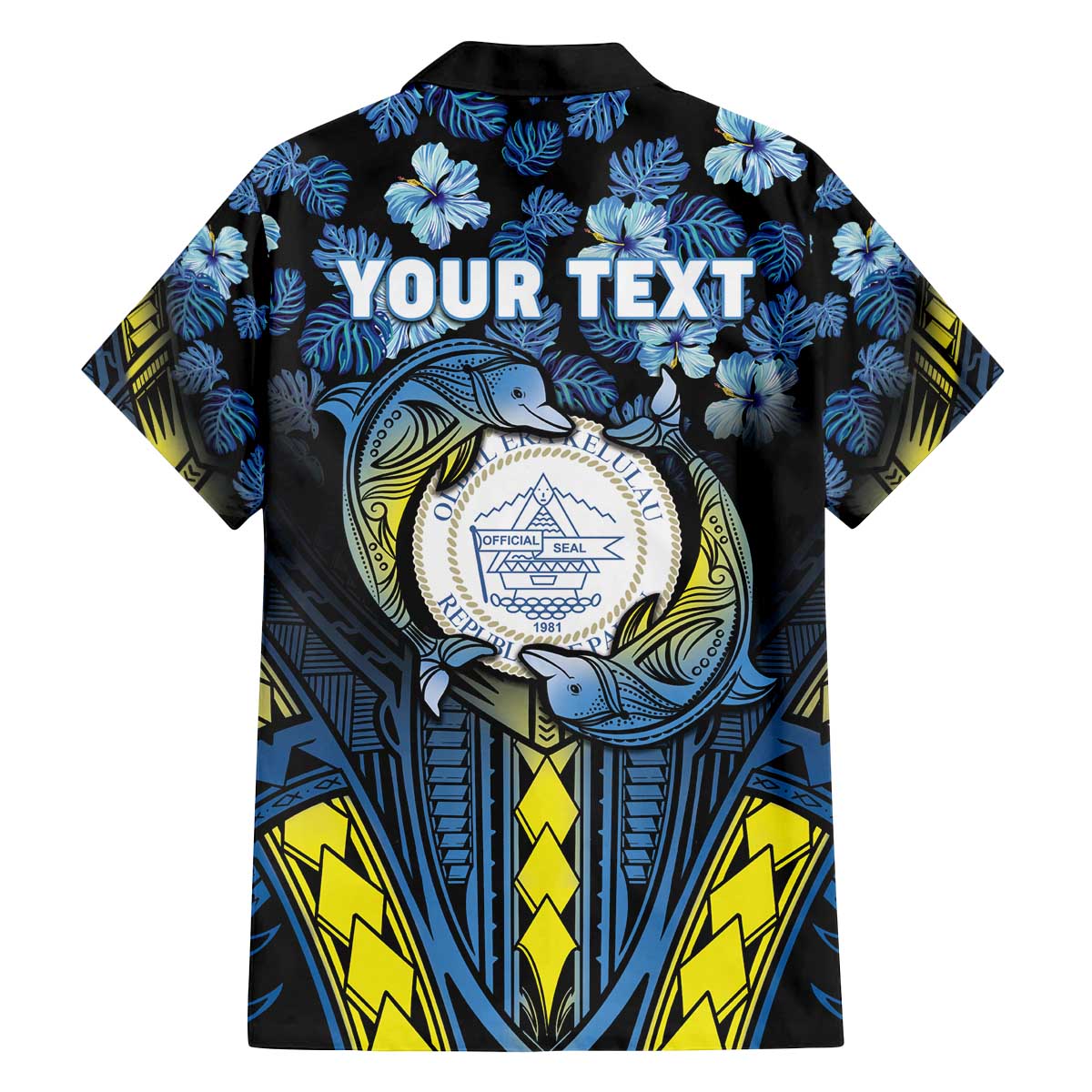 Personalised Palau Family Matching Off The Shoulder Long Sleeve Dress and Hawaiian Shirt Polynesian Dolphin Tropical Hibiscus Style