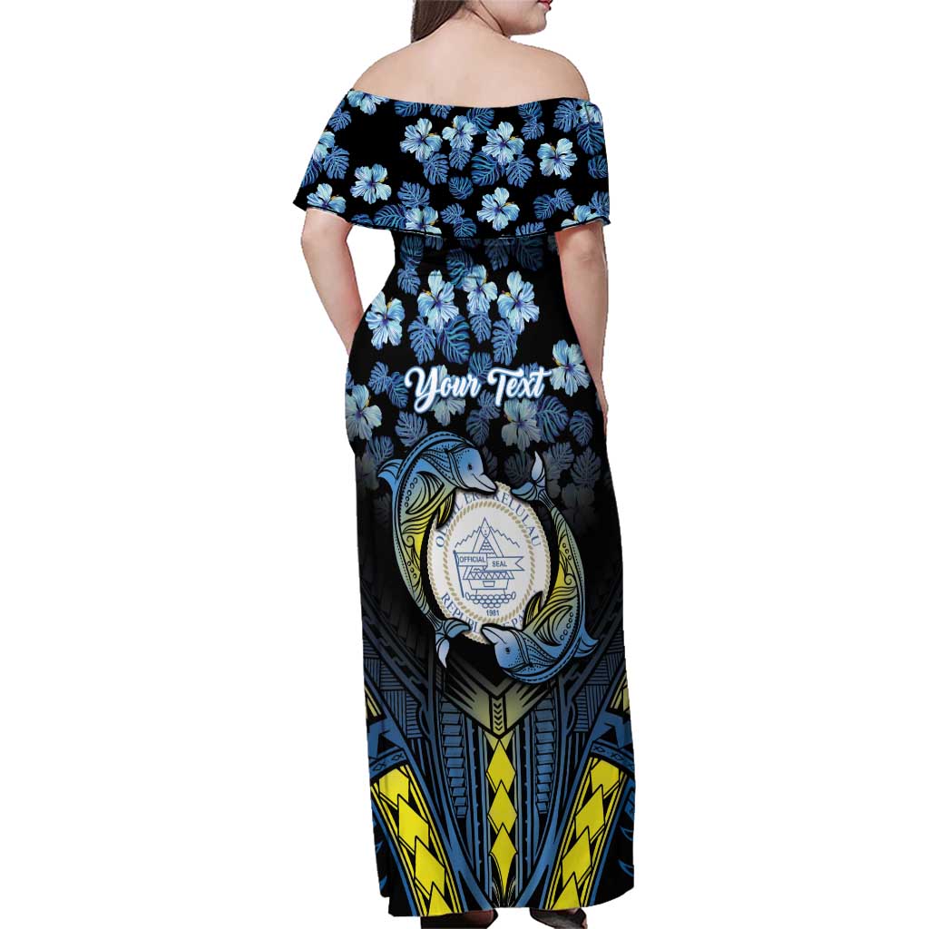 Personalised Palau Family Matching Off Shoulder Maxi Dress and Hawaiian Shirt Polynesian Dolphin Tropical Hibiscus Style