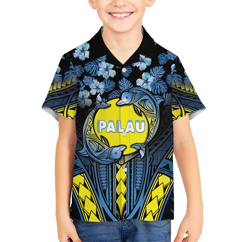 Personalised Palau Hawaiian Shirt Polynesian Dolphin Tropical Hibiscus Style