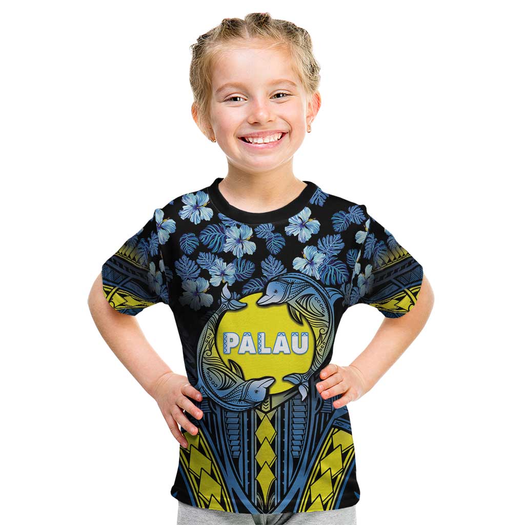 Personalised Palau Kid T Shirt Polynesian Dolphin Tropical Hibiscus Style