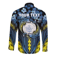Personalised Palau Long Sleeve Button Shirt Polynesian Dolphin Tropical Hibiscus Style LT05 - Polynesian Pride